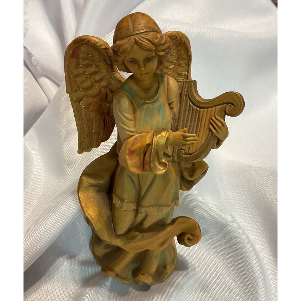 Depose Italy #251 Simonetti Resin Christmas Angel Playing Harp Figure Fontanini